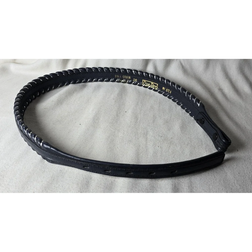 Dun Dee Vintage Belt‎ Strap Full Grain Cowhide Size 28 Blue with Silver Edge